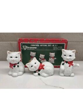 Vintage House Of Lloyd Christmas Around The World 3 White Kittens Cats Ornaments